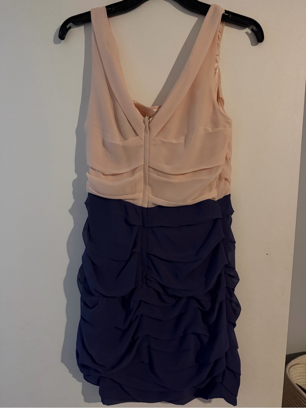 Express Two-Tone Blush Pink and Navy Ruched Midi Dress